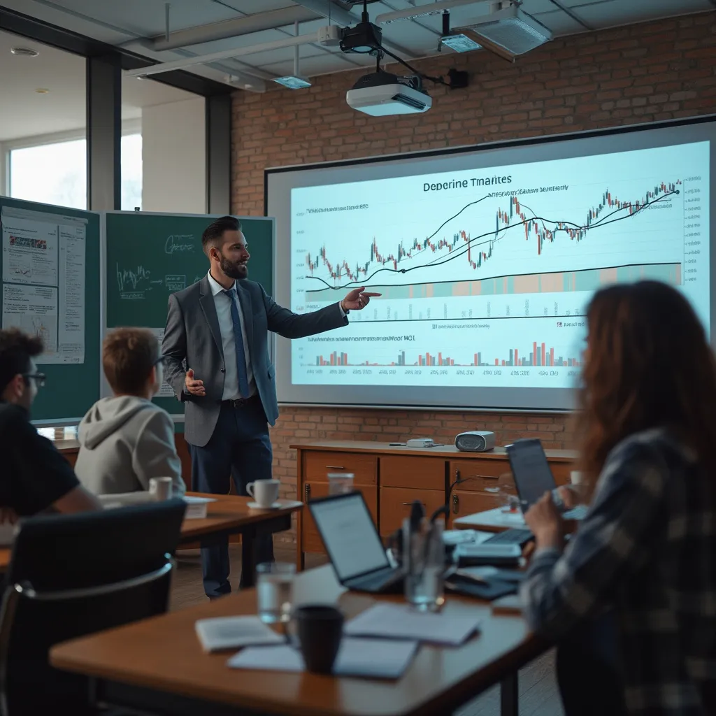 Seminario de inversiones con instructor explicando a un grupo